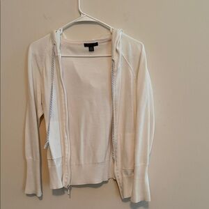 Tommy Hilfiger Cream Knit Zip Sweater with Subtle Pink Trim